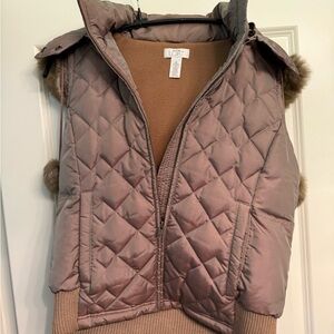 Loft Quilted Vest with Faux Fur Trim, removable hood